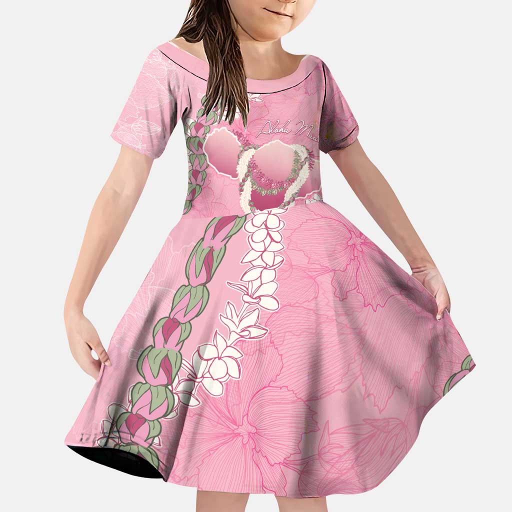 Hawaii Maui Island Flowers Lei Family Matching Short Sleeve Bodycon Dress and Hawaiian Shirt Lokelani Rose Pink LT7 Daughter's Dress Pink - Polynesian Pride