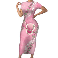 Hawaii Maui Island Flowers Lei Family Matching Short Sleeve Bodycon Dress and Hawaiian Shirt Lokelani Rose Pink LT7 Mom's Dress Pink - Polynesian Pride