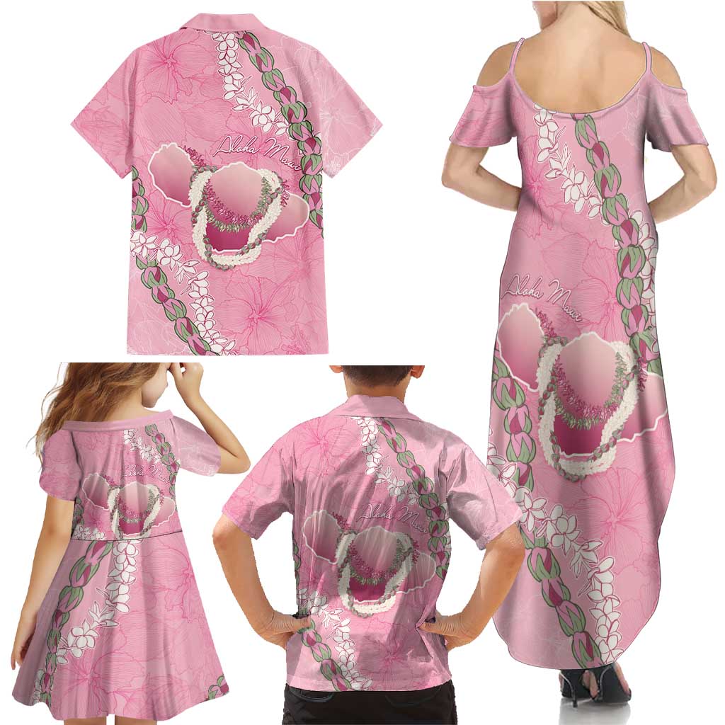 Hawaii Maui Island Flowers Lei Family Matching Summer Maxi Dress and Hawaiian Shirt Lokelani Rose Pink LT7 - Polynesian Pride