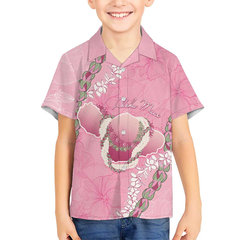 Hawaii Maui Island Flowers Lei Family Matching Summer Maxi Dress and Hawaiian Shirt Lokelani Rose Pink LT7 Son's Shirt Pink - Polynesian Pride