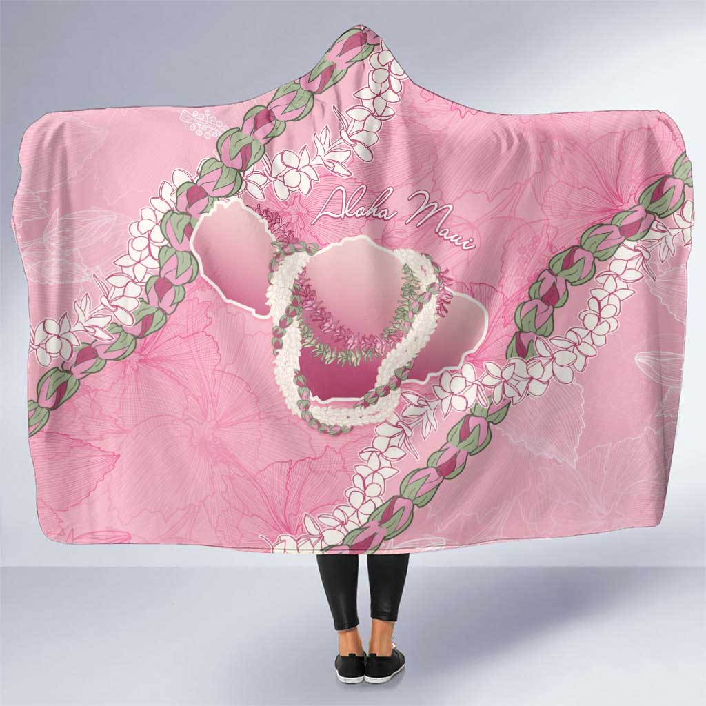 Hawaii Maui Island Flowers Lei Hooded Blanket Lokelani Rose Pink