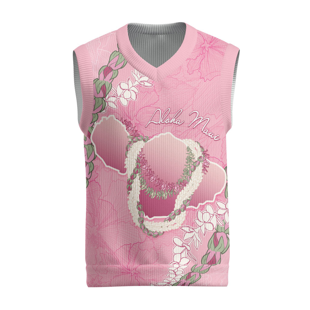 Hawaii Maui Island Flowers Lei Christmas Knitted V-Neck Vest Lokelani Rose Pink