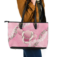 Hawaii Maui Island Flowers Lei Leather Tote Bag Lokelani Rose Pink