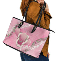 Hawaii Maui Island Flowers Lei Leather Tote Bag Lokelani Rose Pink