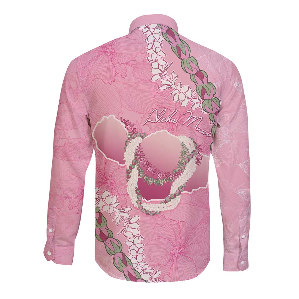 Hawaii Maui Island Flowers Lei Long Sleeve Button Shirt Lokelani Rose Pink