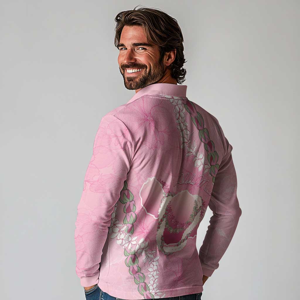 Hawaii Maui Island Flowers Lei Long Sleeve Polo Shirt Lokelani Rose Pink