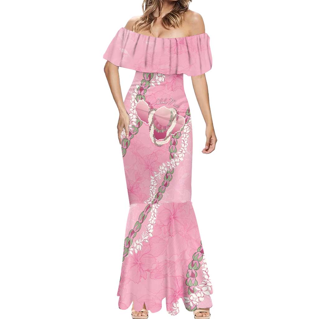 Hawaii Maui Island Flowers Lei Mermaid Dress Lokelani Rose Pink