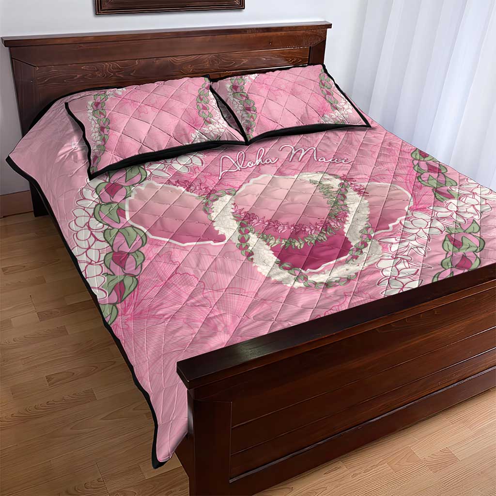 Hawaii Maui Island Flowers Lei Quilt Bed Set Lokelani Rose Pink