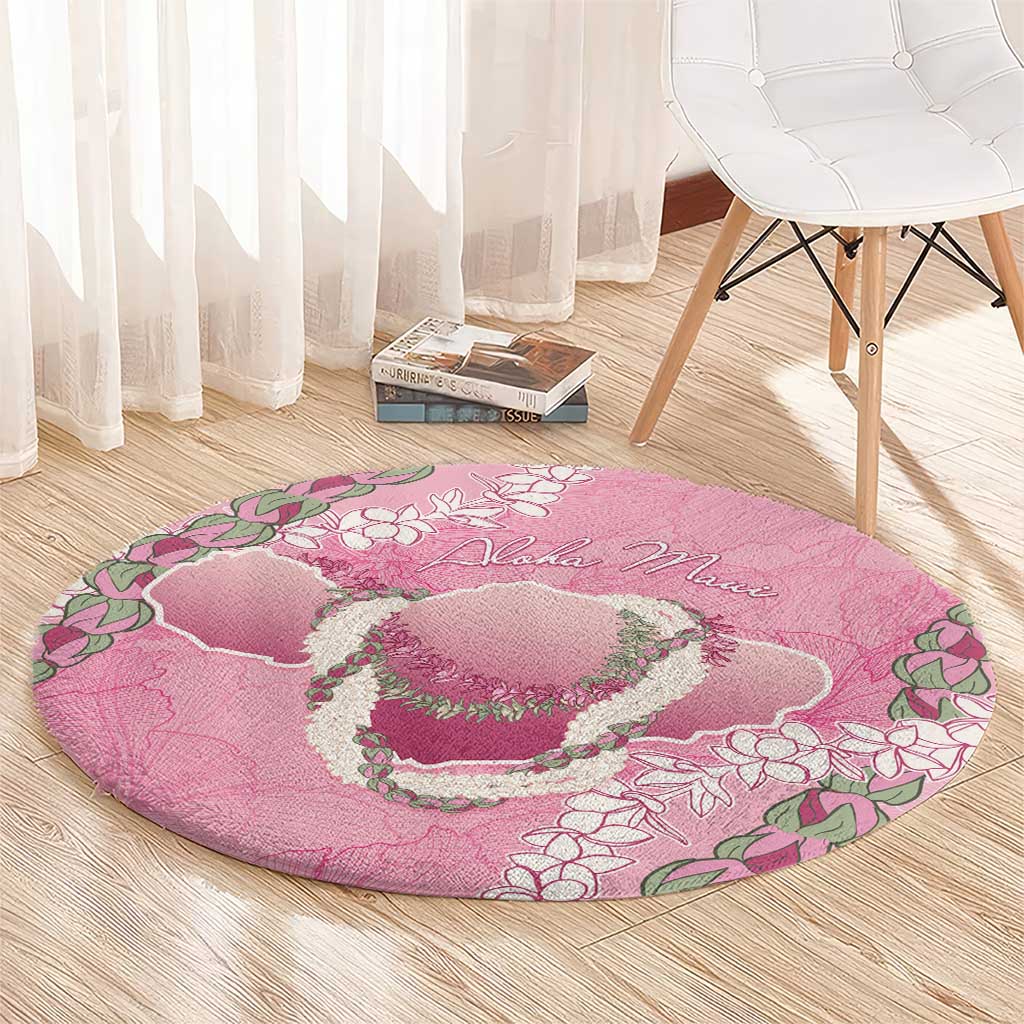 Hawaii Maui Island Flowers Lei Round Carpet Lokelani Rose Pink