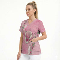 Hawaii Maui Island Flowers Lei Scrub Top Lokelani Rose Pink