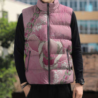 Hawaii Maui Island Flowers Lei Sleeveless Puffer Jacket Lokelani Rose Pink