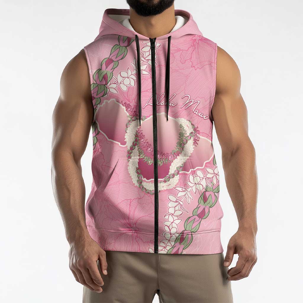 Hawaii Maui Island Flowers Lei Sleeveless Zip Hoodie Lokelani Rose Pink