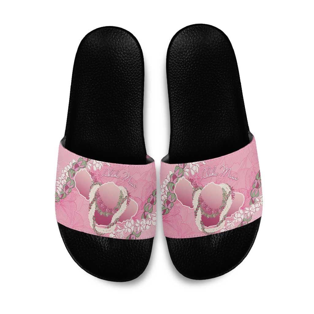 Hawaii Maui Island Flowers Lei Slide Sandals Lokelani Rose Pink