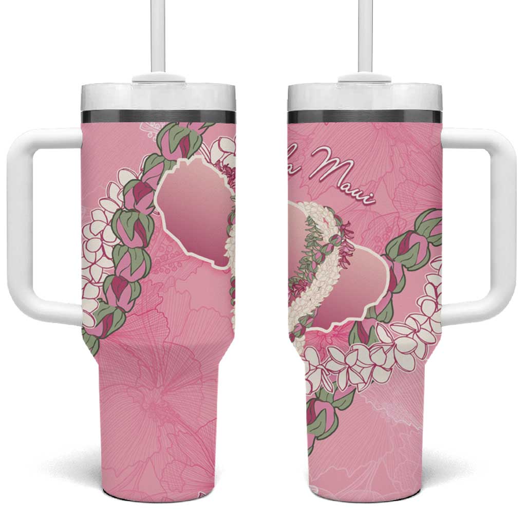 Hawaii Maui Island Flowers Lei Tumbler With Handle Lokelani Rose Pink