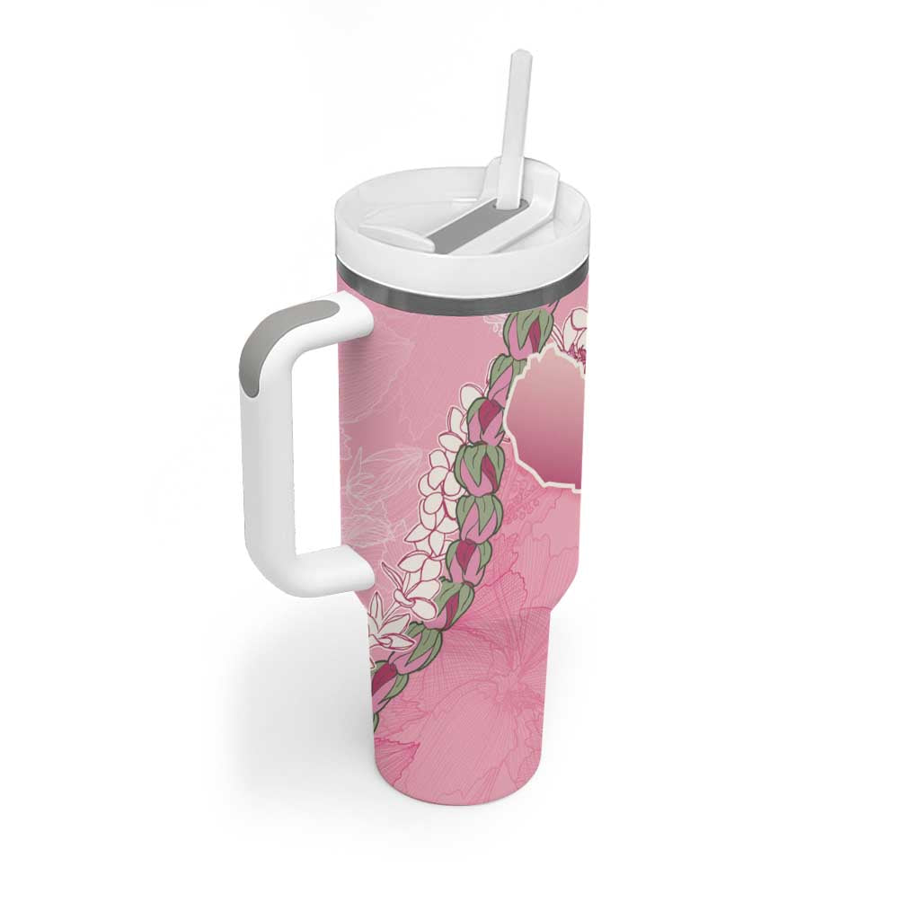 Hawaii Maui Island Flowers Lei Tumbler With Handle Lokelani Rose Pink