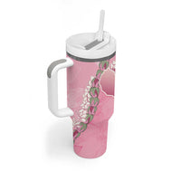 Hawaii Maui Island Flowers Lei Tumbler With Handle Lokelani Rose Pink