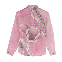Hawaii Maui Island Flowers Lei Women Casual Shirt Lokelani Rose Pink