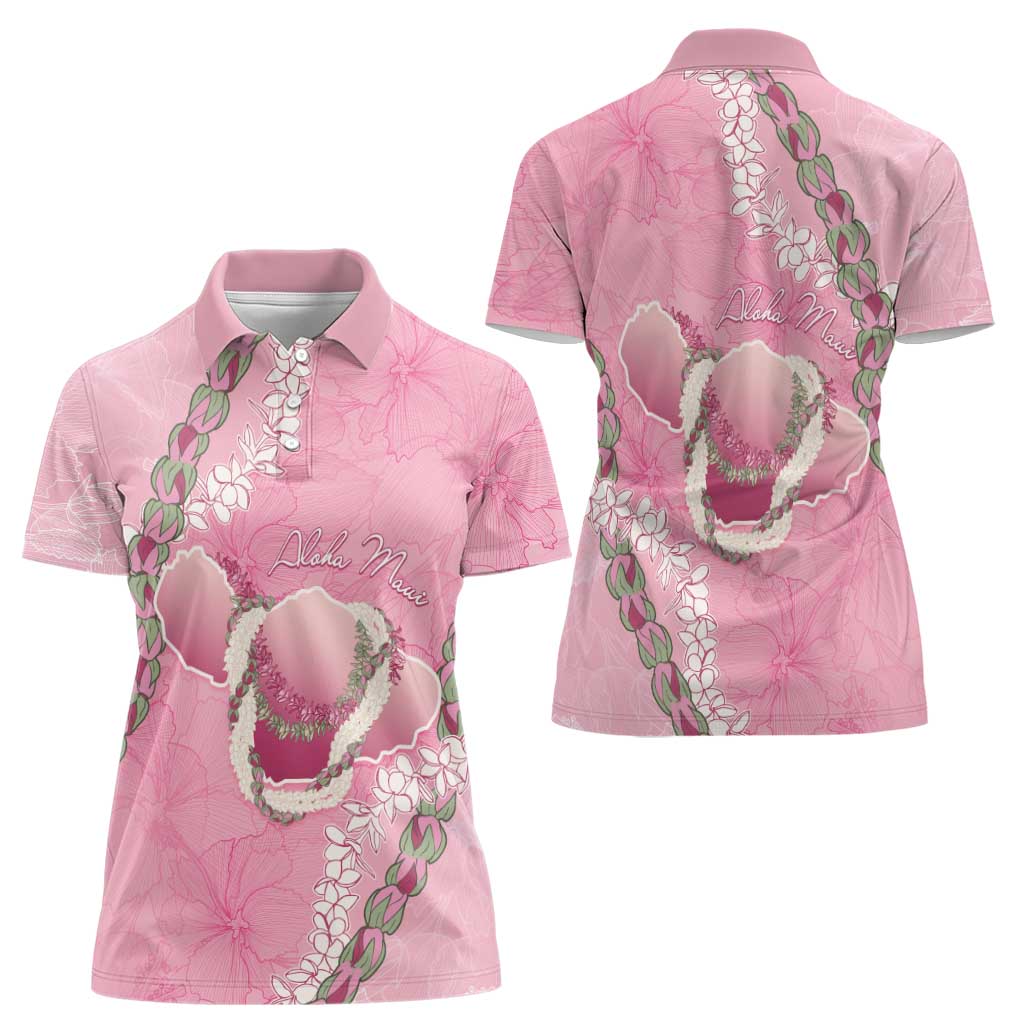 Hawaii Maui Island Flowers Lei Women Polo Shirt Lokelani Rose Pink