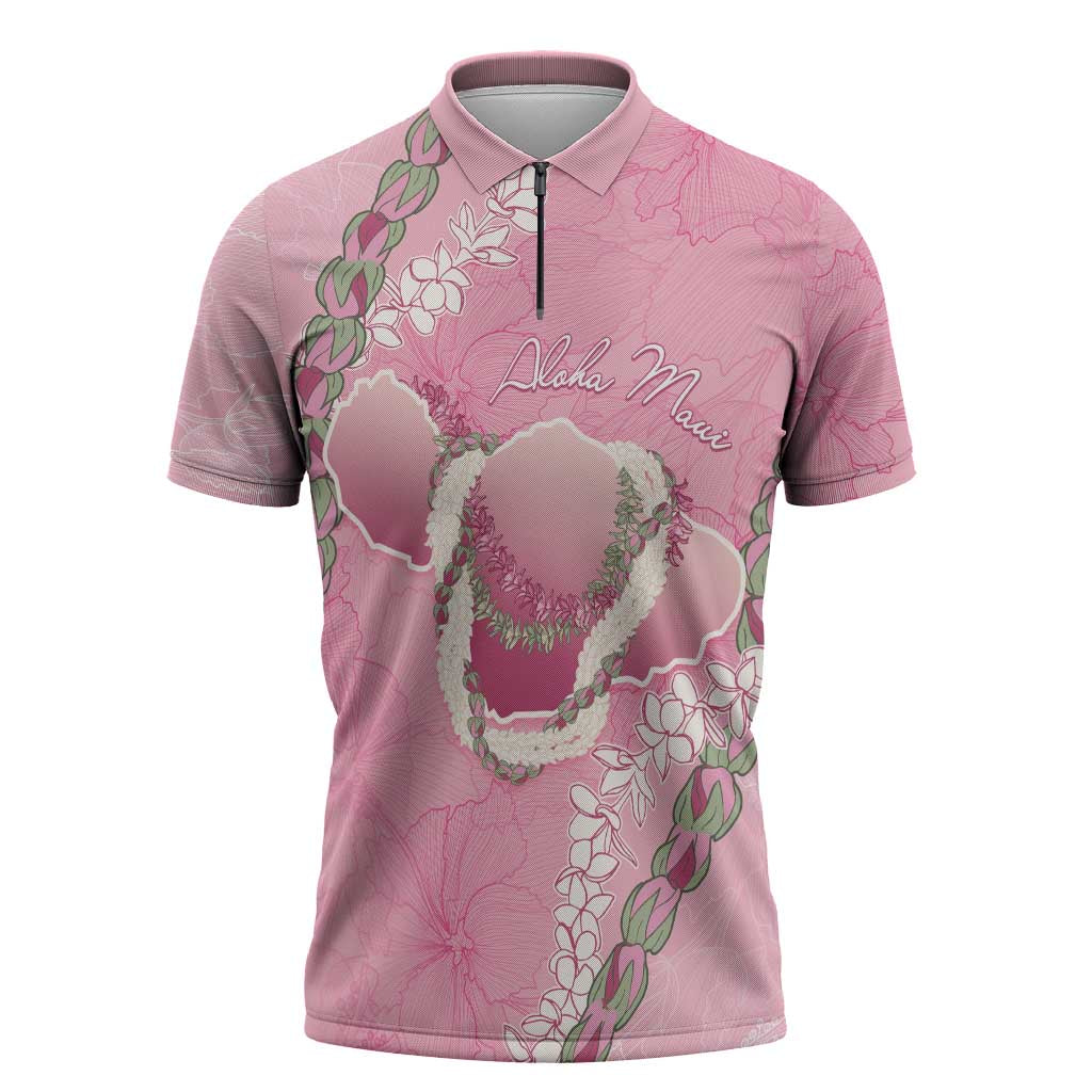Hawaii Maui Island Flowers Lei Zipper Polo Shirt Lokelani Rose Pink
