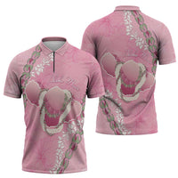 Hawaii Maui Island Flowers Lei Zipper Polo Shirt Lokelani Rose Pink