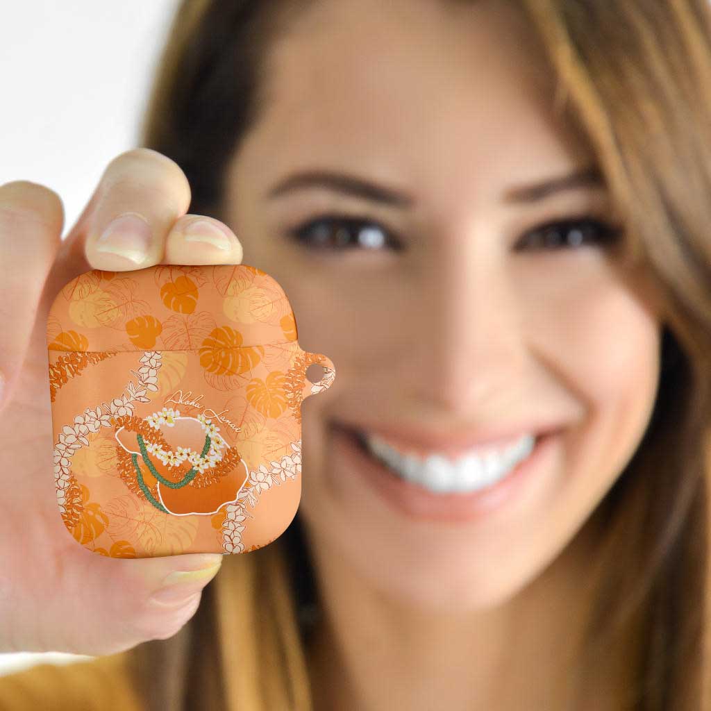 Hawaii Lanai Island Flowers Lei AirPods Case Orange Kaunaoa Mix Maile