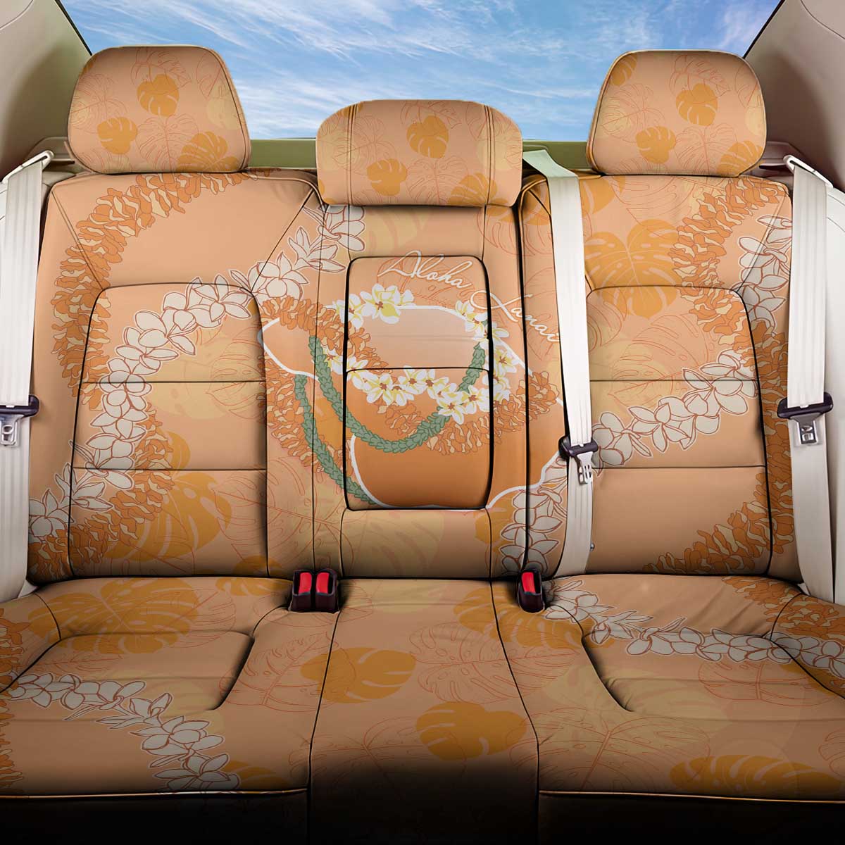 Hawaii Lanai Island Flowers Lei Back Car Seat Cover Orange Kaunaoa Mix Maile