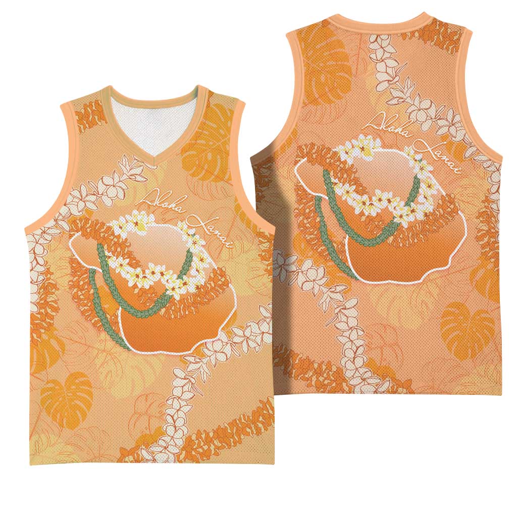 Hawaii Lanai Island Flowers Lei Basketball Jersey Orange Kaunaoa Mix Maile