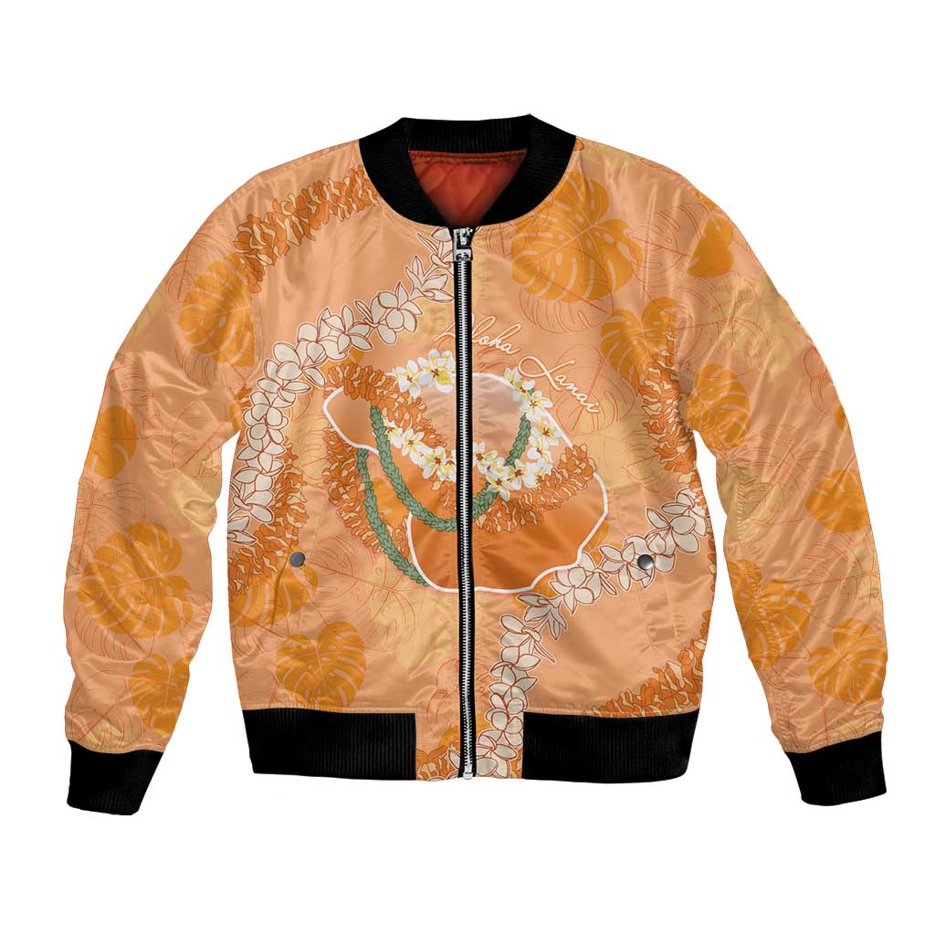 Hawaii Lanai Island Flowers Lei Bomber Jacket Orange Kaunaoa Mix Maile