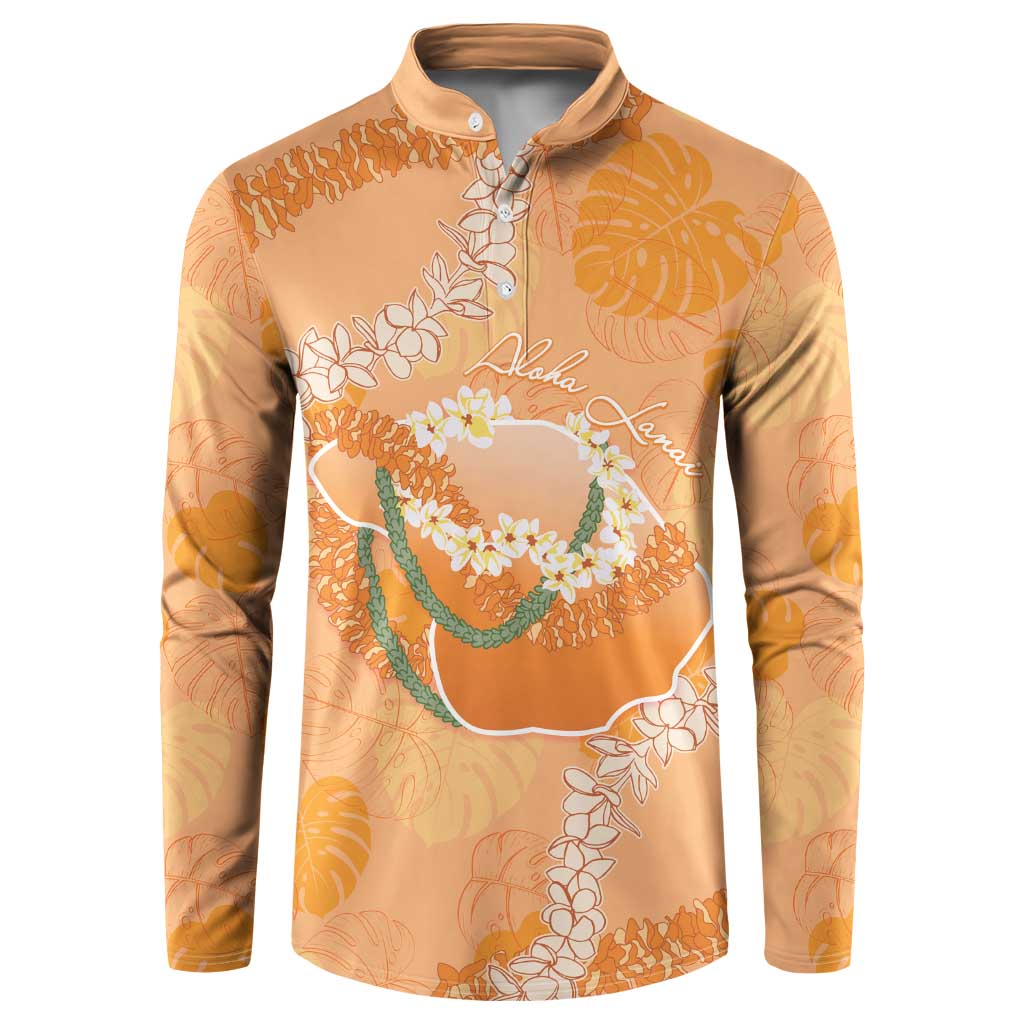 Hawaii Lanai Island Flowers Lei Button Sweatshirt Orange Kaunaoa Mix Maile