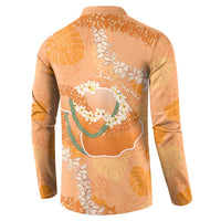 Hawaii Lanai Island Flowers Lei Button Sweatshirt Orange Kaunaoa Mix Maile
