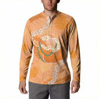 Hawaii Lanai Island Flowers Lei Button Sweatshirt Orange Kaunaoa Mix Maile