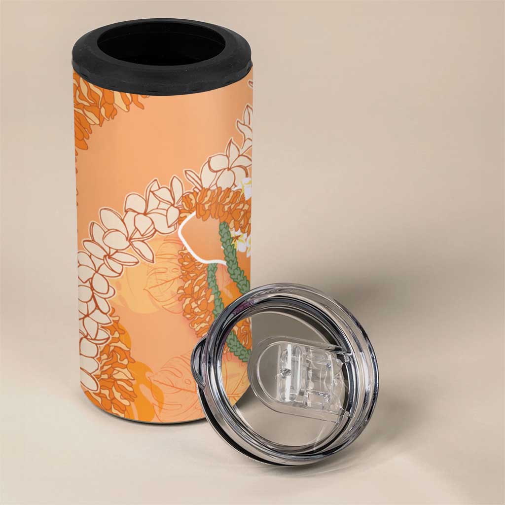 Hawaii Lanai Island Flowers Lei 4 in 1 Can Cooler Tumbler Orange Kaunaoa Mix Maile
