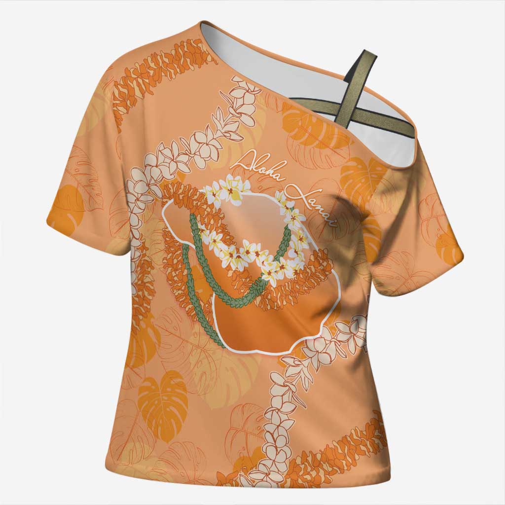 Hawaii Lanai Island Flowers Lei Cross Shoulder Shirt Orange Kaunaoa Mix Maile
