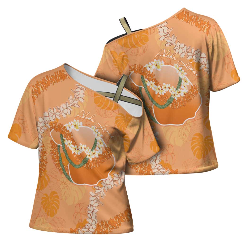 Hawaii Lanai Island Flowers Lei Cross Shoulder Shirt Orange Kaunaoa Mix Maile