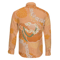 Hawaii Lanai Island Flowers Lei Family Matching Long Sleeve Bodycon Dress and Hawaiian Shirt Orange Kaunaoa Mix Maile LT7 - Polynesian Pride