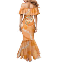 Hawaii Lanai Island Flowers Lei Family Matching Mermaid Dress and Hawaiian Shirt Orange Kaunaoa Mix Maile LT7 - Polynesian Pride