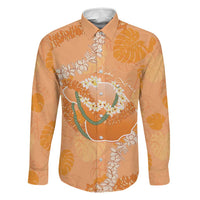 Hawaii Lanai Island Flowers Lei Family Matching Puletasi and Hawaiian Shirt Orange Kaunaoa Mix Maile LT7 Dad's Shirt - Long Sleeve Orange - Polynesian Pride