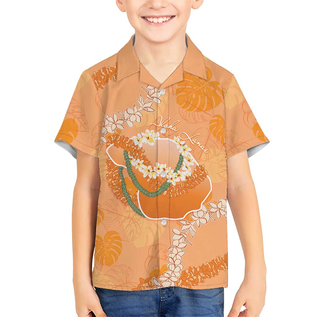 Hawaii Lanai Island Flowers Lei Family Matching Puletasi and Hawaiian Shirt Orange Kaunaoa Mix Maile LT7 Son's Shirt Orange - Polynesian Pride