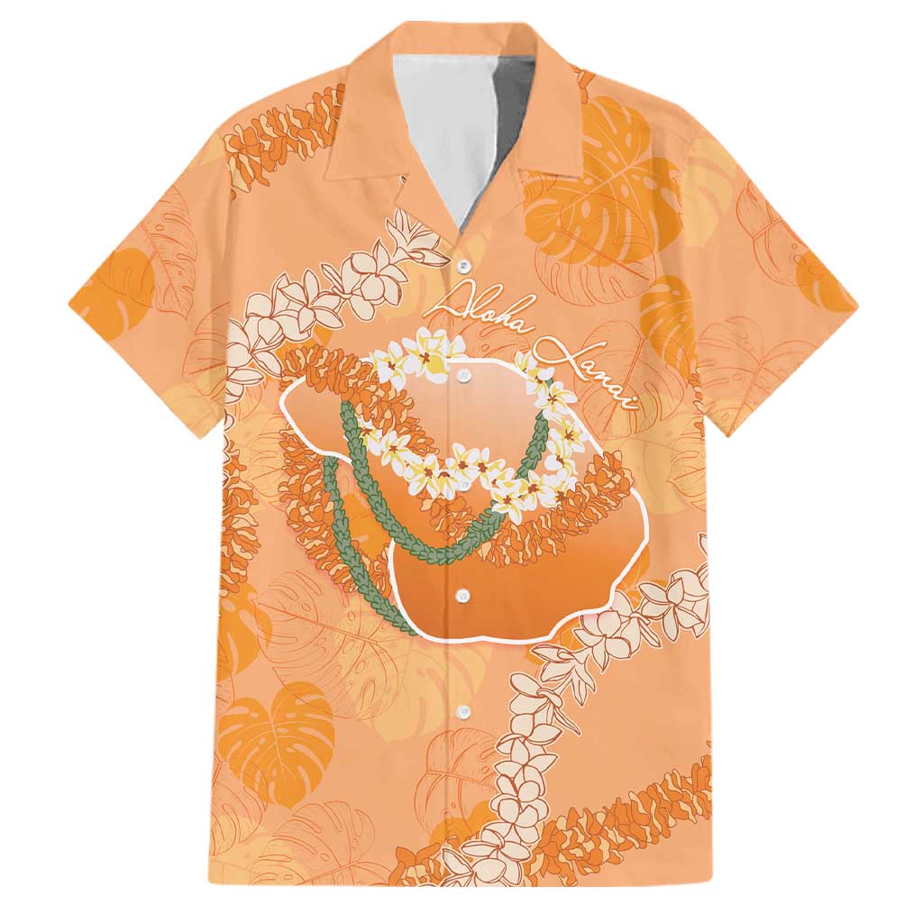 Hawaii Lanai Island Flowers Lei Family Matching Short Sleeve Bodycon Dress and Hawaiian Shirt Orange Kaunaoa Mix Maile LT7 Dad's Shirt - Short Sleeve Orange - Polynesian Pride