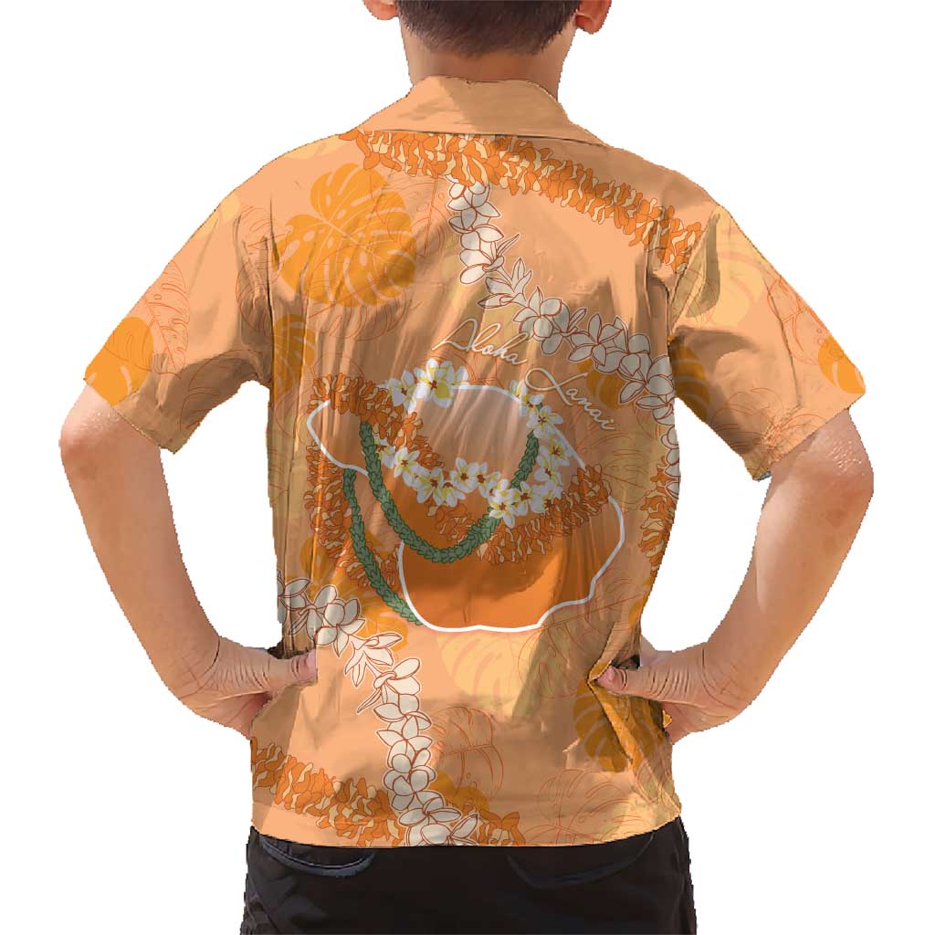 Hawaii Lanai Island Flowers Lei Family Matching Tank Maxi Dress and Hawaiian Shirt Orange Kaunaoa Mix Maile LT7 - Polynesian Pride
