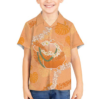 Hawaii Lanai Island Flowers Lei Hawaiian Shirt Orange Kaunaoa Mix Maile