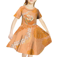 Hawaii Lanai Island Flowers Lei Kid Short Sleeve Dress Orange Kaunaoa Mix Maile