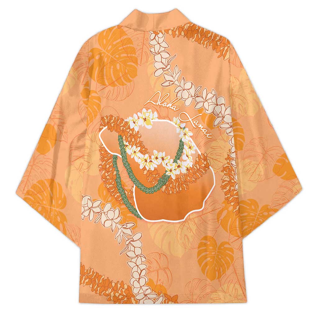Hawaii Lanai Island Flowers Lei Kimono Orange Kaunaoa Mix Maile
