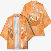 Hawaii Lanai Island Flowers Lei Kimono Orange Kaunaoa Mix Maile
