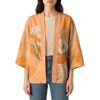 Hawaii Lanai Island Flowers Lei Kimono Orange Kaunaoa Mix Maile