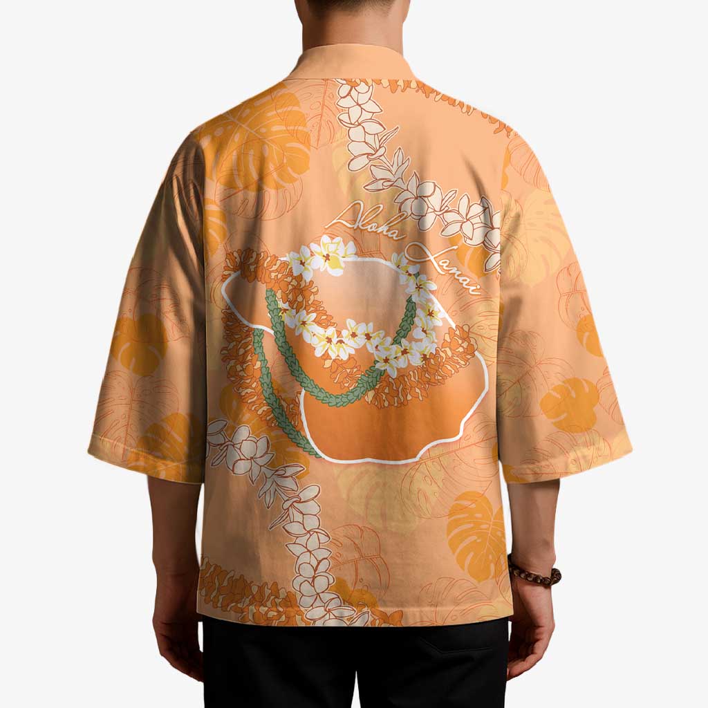 Hawaii Lanai Island Flowers Lei Kimono Orange Kaunaoa Mix Maile
