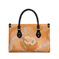 Hawaii Lanai Island Flowers Lei Leather Bag Orange Kaunaoa Mix Maile