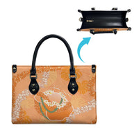 Hawaii Lanai Island Flowers Lei Leather Bag Orange Kaunaoa Mix Maile