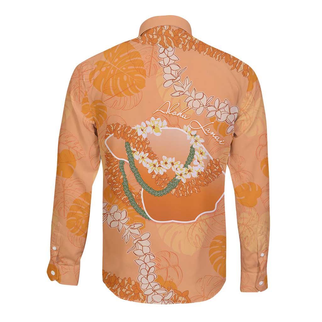 Hawaii Lanai Island Flowers Lei Long Sleeve Button Shirt Orange Kaunaoa Mix Maile