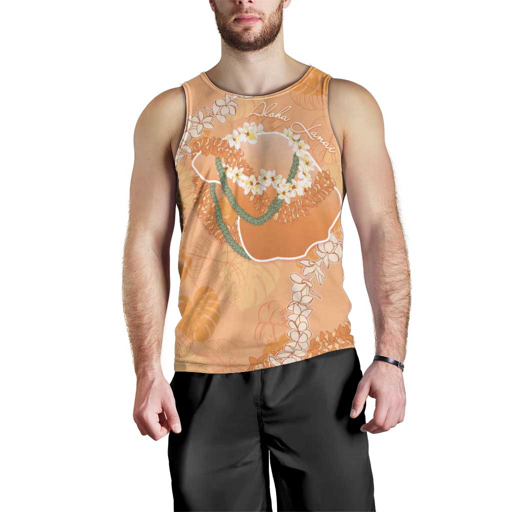Hawaii Lanai Island Flowers Lei Men Tank Top Orange Kaunaoa Mix Maile